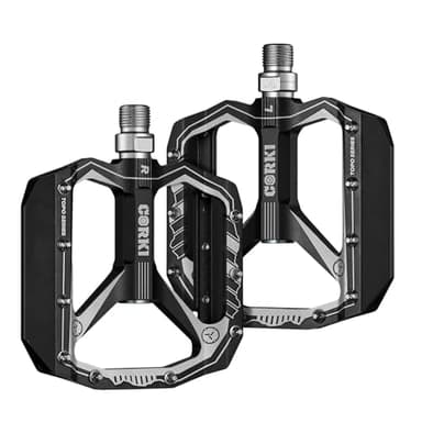 corki Extra Large Mountain Bike Pedals Flat, Aluminum Alloy MTB Pedals Platform 9/16" Black
