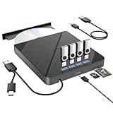 TYYWGD 7 in 1 External CD/DVD Drive for Laptop,4 USB Ports and TF/SD Card Slots USB 3.0 Portable CD/DVD Disk Drive Player Burner Reader Writer for Laptop MacBook PC Windows 11/10/8/7 Linux OS