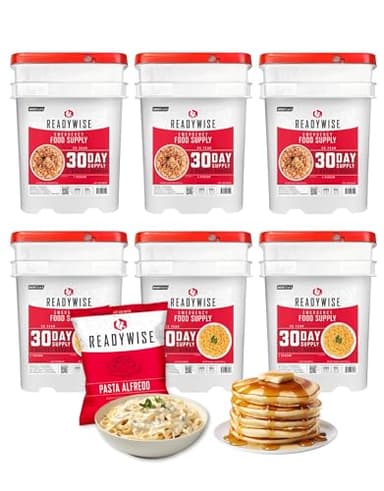 ReadyWise 3 Month Emergency Food Supply - 894 Servings, 6 Buckets, Freeze Dried Protein Meals, Disaster Survival Food Storage Kit, Ready to Eat, Camping Essentials, up to 25 Year Shelf Life