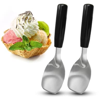 Zorfeter 2 PCS Ice Cream Spade, Heavy Duty Stainless Steel Paddle Non-Slip Grip Scooper, Flat Spade for Hard & Soft Serve Desserts/Commercial & Home Use