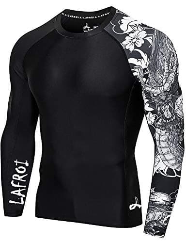 LAFROI Men's Long Sleeve UPF 50+ Baselayer Skins Performance Fit Compression Rash Guard-CLYYB Asym Dragon Size MD