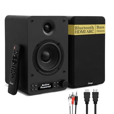 LEMEGA Active Bookshelf Speakers 40W RMS, Powered Stereo Speakers with 4" woofer and 1.25" Tweeter, Bluetooth,USB, HDMI/Optical/AUX/RCA Inputs for PC and TV, LED Display, Bass & Treble Control