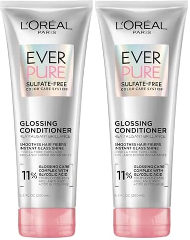 L'Oreal Paris Glossing Sulfate Free Conditioner with Glycolic Acid,Hair Care for Lasting Shine and Smoothness for Dull,Dry Hair,EverPure,6.8 Fl Oz,(Pack of 2)