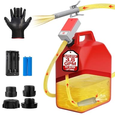 2026-Fuel Transfer Pump - 3.8 Gpm Battery Powered by Auto-Stop, 51-Inch Hose, 4 Adapters for Natural Gas, Petroleum, Portable Electric Siphon Pump for Trucks, RV & Boats