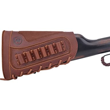 Genuine Leather Gun Buttstock with Cartridge, Shell Holder for .308 .300 44mag 410 Winchester Marlin Right/Left-Handed (Brown for Right-Handed)