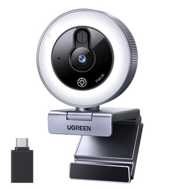 UGREEN 2K Webcam with 4-Level Ring Light, Full HD Webcam for PC with Microphone, Privacy Cover, USB Web Camera Compatible with Switch 2, Streaming, Conference, Zoom, Teams, Computer/Laptop/MacBook