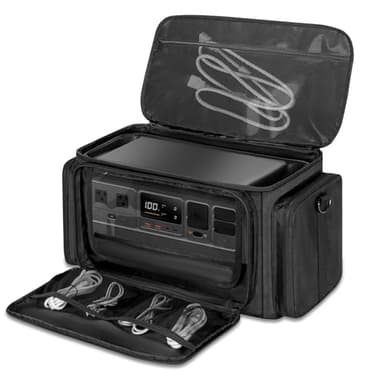 Trunab Portable Station Carrying Case Compatible with DJI 1000 Power Station Generator, Protective Shoulder Bag with Transparent Front Panel and Heat-Dissipating Side Zippers,Black