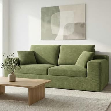 LIKIMIO 78" Loveseat Sofa in a Box, Cloud Boneless Couch for Living Room with Comfy Deep Seat, No Assembly Required, Modern Upholstered Corduroy Sofa, Apartment, Home Office, Green