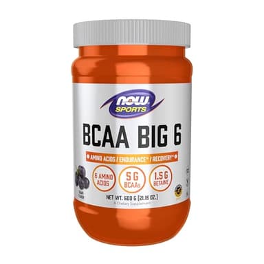 NOW Foods Sports Nutrition, BCAA (Branched Chain Amino Acids) Big 6, Grape Flavor, 600 Grams