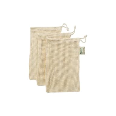 Simple Ecology Reusable Produce Shopping and Storage Bags, Drawstring, Washable Organic Cotton Mesh, X Small 3 pack