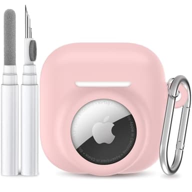 LDSXAY 2 in 1 Silicone Case Compatible with AirPod 4 and AirTag 2/1, Shockproof Protective Skin Cover for AirPods 4th Generation with Cleaner Kit & Carabiner (Pink)