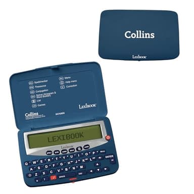 Lexibook DC753EN Electronic Pocket Spellchecker, Thesaurus, Crossword, Conjugation, Anagram Solver, Words Games, with Battery, Blue/White