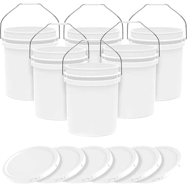 5-Gallon White Bucket Pail Container with Lid Food Grade Heavy-Duty Extra Durable Metal Handles with Plastic Grip for Easy Carrying Multi-Use Easy Stack and Store BPA Free