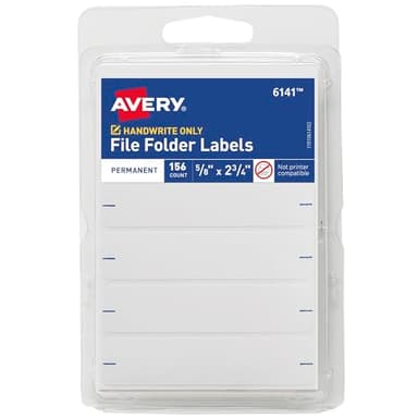 Avery File Folder Labels, 5/8" x 2-3/4", White, Non-Printable, 156 Blank Labels Total (6141)