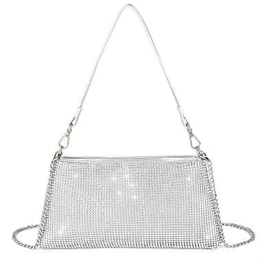Valleycomfy Bling Evening Clutch Bag for Women Bridesmaid Lady Girl Bride Glitter Rhinestone Purse For Prom Cocktail Party Wedding Engagement, Silver