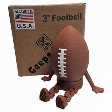 Geeps Makes Football Buddy Figure Desk Decoration, Brown with White Laces, Articulating Legs, Shelf Edge Decor, 3D Printed in USA