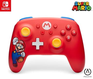 PowerA Wireless Controller for Nintendo Switch - Mario Joy, Switch Lite/Switch-OLED Model, Nintendo Switch 2, AA Battery Powered (Battery Included), Bluetooth, Motion Controls, Officially Licensed