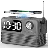 FlyShow 15W Fast Wireless Charger with Bluetooth Speaker and Alarm Clock Radio,4 in1 Wireless Charging Station for iPhone,Android Phones with FM Radio for Bedroom
