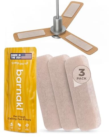 Barnakl Pet Fresh Ceiling Fan Filters for Blades, Zeolite Air Filters, Ceiling Fan Air Purifier Pads, Odorless Pet Odor Eliminator for Home, Fan Filters for Dust, Dander & Odors – 3 Pack