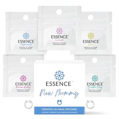 Essence Nasal Diffuser New Mommy Bundle – Essential Oil Silicone Nose Rings for Morning Sickness & Motion Sickness Support – Wearable Blends Pack for Pregnancy & Travel
