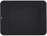 Silicone Dish Drying Mat, Non-Slip Easy Clean Sink Mat Large Heat-resistant Dish Drainer Mat for Kitchen Counter, Sink, Refrigerator or Drawer liner (16" x 12", BLACK)