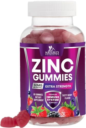 Zinc Gummies 50mg - Immune Skin & Bone Support Health Gummy & Premium Antioxidant Chewable - High Absorption Vegan, Best Zinc Supplements Vitamin for Women & Men - Tasty Berry Flavor - 60 Gummies