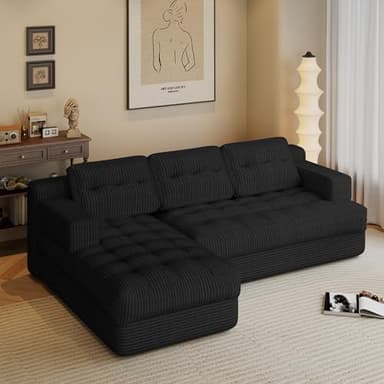 Boneless Couch, 2026 New Boneless Sectional Couch with Deep Seat & Chaise for Small Spaces, Upholstered Cloud Couch Sectional Boneless Couches for Living Room, No Assembly, Left Facing Chaise, Black
