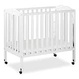 Dream On Me 3 in 1 Portable Folding Stationary Side Crib in White, Greenguard Gold Certified, Safety Wheel with Locking Casters, Convertible, 3 Mattress Heights