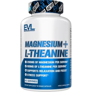 Magnesium L Theanine Supplement - Evlution Nutrition Mind & Body Calming Magnesium with L-Theanine Blend to Support Focus Relaxation & Cortisol - Vegan Non-GMO & Gelatin Free (45 Servings)