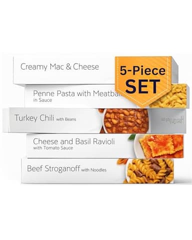 HMR Entrees Meals 5-Pack Variety | Low Calorie Premade Microwave Meals for Weight Loss | Ready to Eat Dinner | Includes Mac & Cheese, Penne Pasta, Turkey Chili, Cheese Basil, Beef Stroganoff