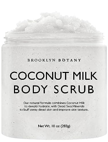 Brooklyn Botany Coconut Milk Body Scrub - Moisturizing and Exfoliating Body, Face, Hand, Foot Scrub - Fights Stretch Marks, Fine Lines, Wrinkles - Great Gifts for Women & Men - 10 oz