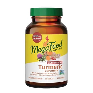 MegaFood Turmeric Curcumin Supplement for Liver Support - Turmeric Supplement with Black Pepper & Milk Thistle - 300mg Curcuminoids Per Serving - Vegan, Gluten Free, NonGMO - 90 Tablets, 45 Servings