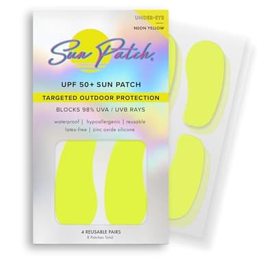 Sun Patch, Hypoallergenic Sun-Screen Under Eye Patches, 100% Silicone UPF-50 UV Protection, Reusable, 1 Pack/4 Pairs, Yellow (Golf, Surf, Swim, Ski & Snow, Outdoors)