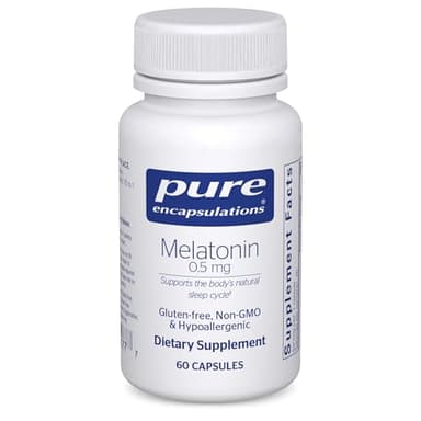 Pure Encapsulations Melatonin 0.5 mg - Natural Sleep Helper for Bedtime - Regulates Sleep-Wake Cycle - 0.5 mg Melatonin - Vegan & Non-GMO - 60 Capsules