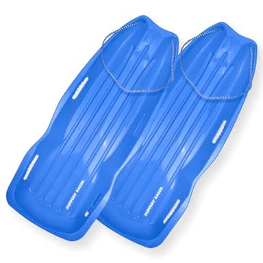 Slippery Racer Downhill Xtreme Flexible Adults and Kids Plastic Toboggan Snow Sled for up to 2 Riders with Pull Rope and Handles (Blue, 2 Pack)