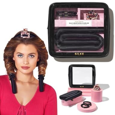 SILKE Heatless Hair Curlers | 100% Luxurious Heatless Curls Headband | Silk Curlers to Sleep In | No Heat Curlers for Overnight Curls | Curling Set | Big Bounce, No Effort (Black)