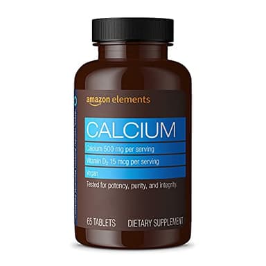 Amazon Elements Calcium plus Vitamin D, 500mg with D2 600IU, Vegan, Supports Strong Bones, 65 Tablets (Packaging may vary)