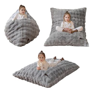 MAXYOYO 3 in 1 Kids Bean Bag Chair Bed, Child Floor Sofa for Gaming, Reading, Convertible Bean Bag Floor Cushion with Machine Washable Cover for Living Room Bedroom, Grey