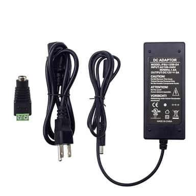 UL Listed 12V 5A Power Supply Adapter, AC 100-240V to DC 12Volt 5000mAh 60W Transformer with 4ft Cord & 5.5x2.5mm Plug, for LED Light Bars, DVR/NVR, CCTV Cameras