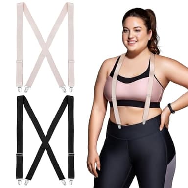 Janmercy 2 Pcs Hidden Suspenders for Women Pants Under Clothes 1" Width Thin X Back Ladies Suspenders for Jeans Undergarment(Black,Skin Color)