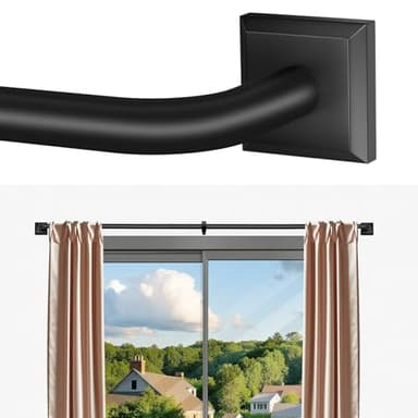 Black Curtain Rods for Windows 48-90Inch(4-7.5ft) Heavy Duty Wrap Around Blackout Curtain Rods,Adjustable Room Darkening Drapery Rod for Bedroom, Living Room, Sliding Door & Outdoor Patio