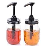 Mason Jar Syrup Honey Sauce Dispenser Pump Lids with 16 OZ Jar (2 Pack) Kitchen Food Grade Coffee Syrup Dispenser Pump Bottle, Airtight & Leak-Proof