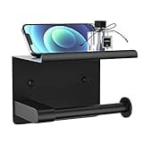 GLNLQ Toilet Paper Holder Wall Mount, Fits Mega Rolls Size Matte Black Toilet Paper Holder with Shelf, Rustproof Stainless Steel Self Adhesive Toilet Paper Holder, Black Bathroom Toilet Paper Holder