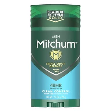 Mitchum Men's Deodorant, Antiperspirant Stick, Triple Odor Defense Invisible Solid, 48 Hr Protection, Dermatologist Tested, Clean Control, 2.7 Oz
