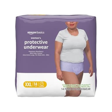 Amazon Basics Postpartum Incontinence Underwear for Women, Maximum Absorbency, Fresh Protection, Bladder Leak Protection, Disposable, XX-Large, Lavender, 14 Count