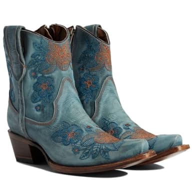 CORRAL LD BLUE JEAN FLOWERED EMBROIDERY ANKLE BOOT, Size: 8, Width: M (L5874-M-8)