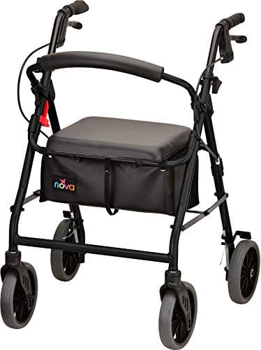 NOVA Zoom 22 Rollator Walker for Seniors, Rolling Walker with Locking Hand Brakes, Padded Seat & 8" Wheels, Lock N Load for Easy Transport & Storage, Adjustable Height 5'5"–6'1", Black