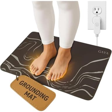 GAYA Grounding Mat for Feet, Sleep Improvement, Back Pain Relief, Muscle Relaxation & Stress, Including 15ft Cord, 100K Ohm Resistor | Conductive Carbon | Earthing Pads for Bed Couch, Desk (24''X16'')