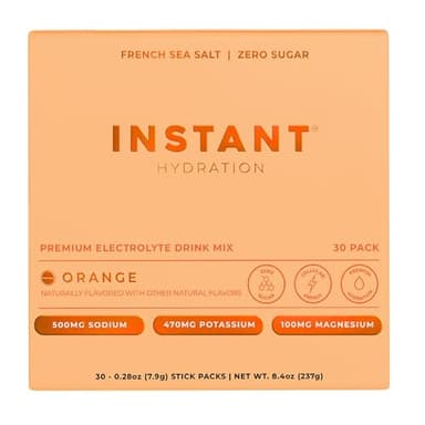 Instant Hydration Electrolytes Powder Packets - Citrus Orange Drink Mix - Zero Sugar - Keto, Vegan, Gluten-Free, Non-GMO - Boost Recovery, Brain Health, Muscle & Tissue Support- 30 Sticks