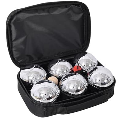 Petanque Game Set, Metal Outdoor Bocce Ball Kit, Classic French Boules Game Set with 6 Premium 73 mm Steel Balls, Wooden Jack Ball, Measuring Tool and Black Carrying Case